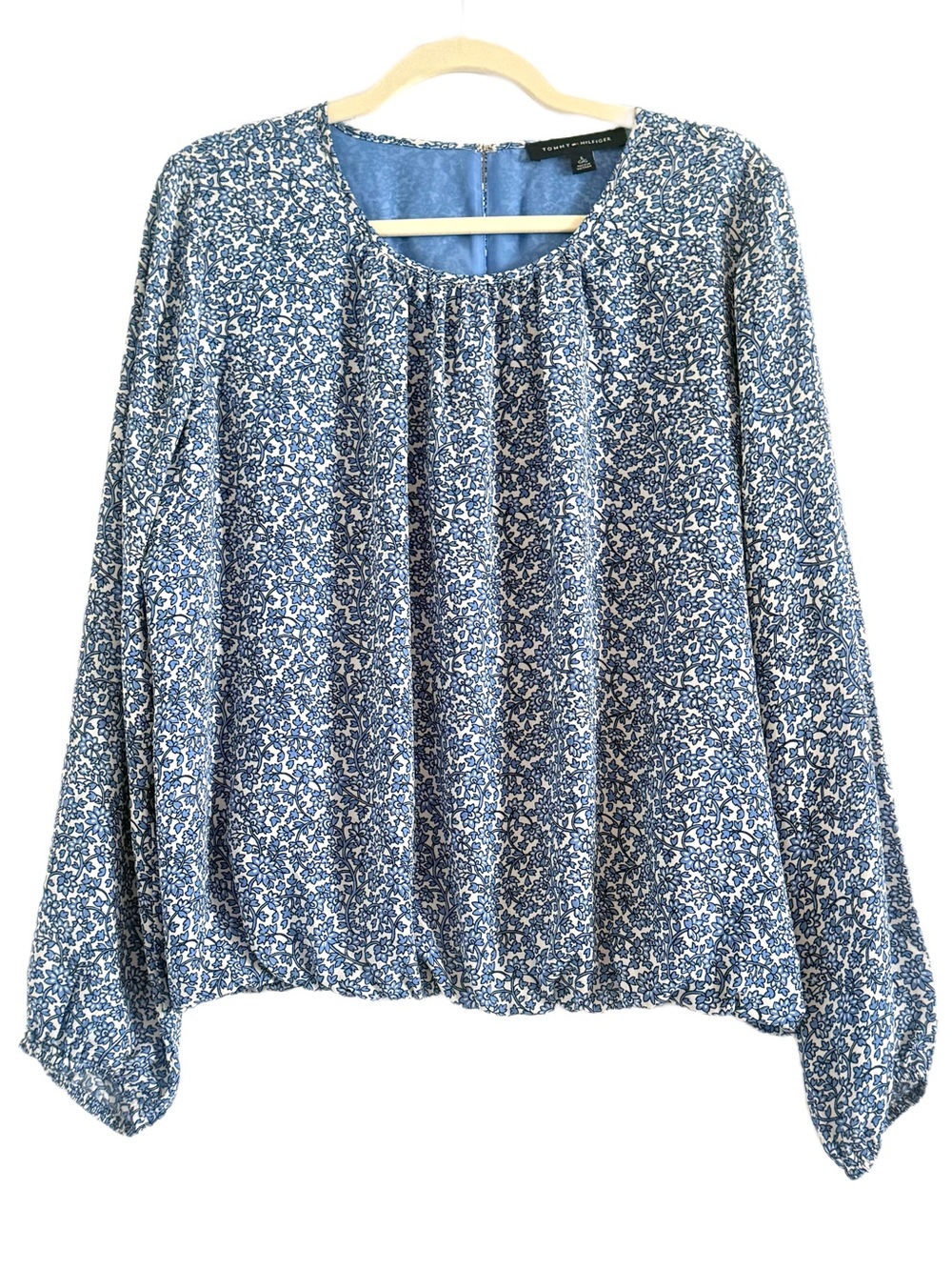 Tommy Hilfiger Blue Floral Peasant Blouse Large